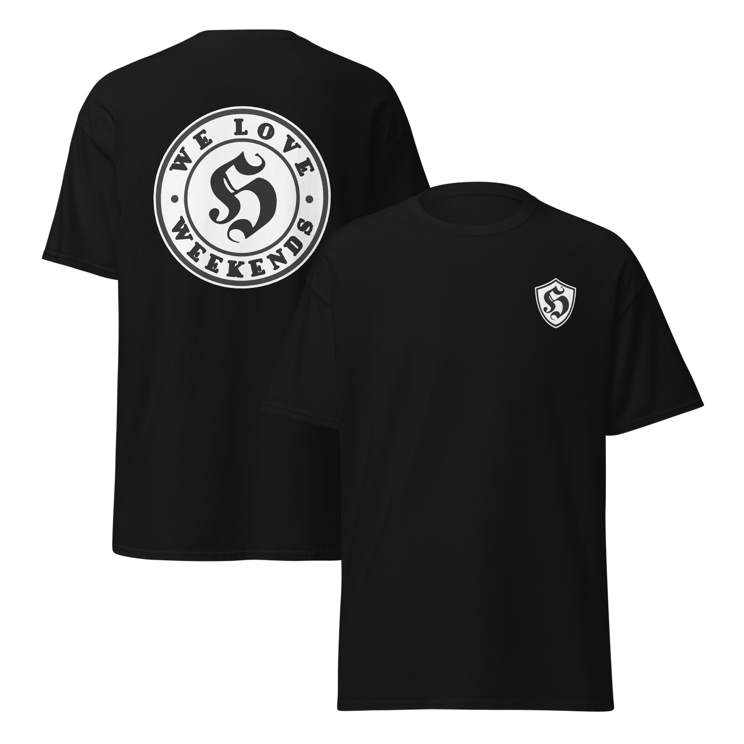 KING OF CHANGE ORIGINAL WE LOVE WEEKENDS T-SHIRT BLACK FRONT & BACK
