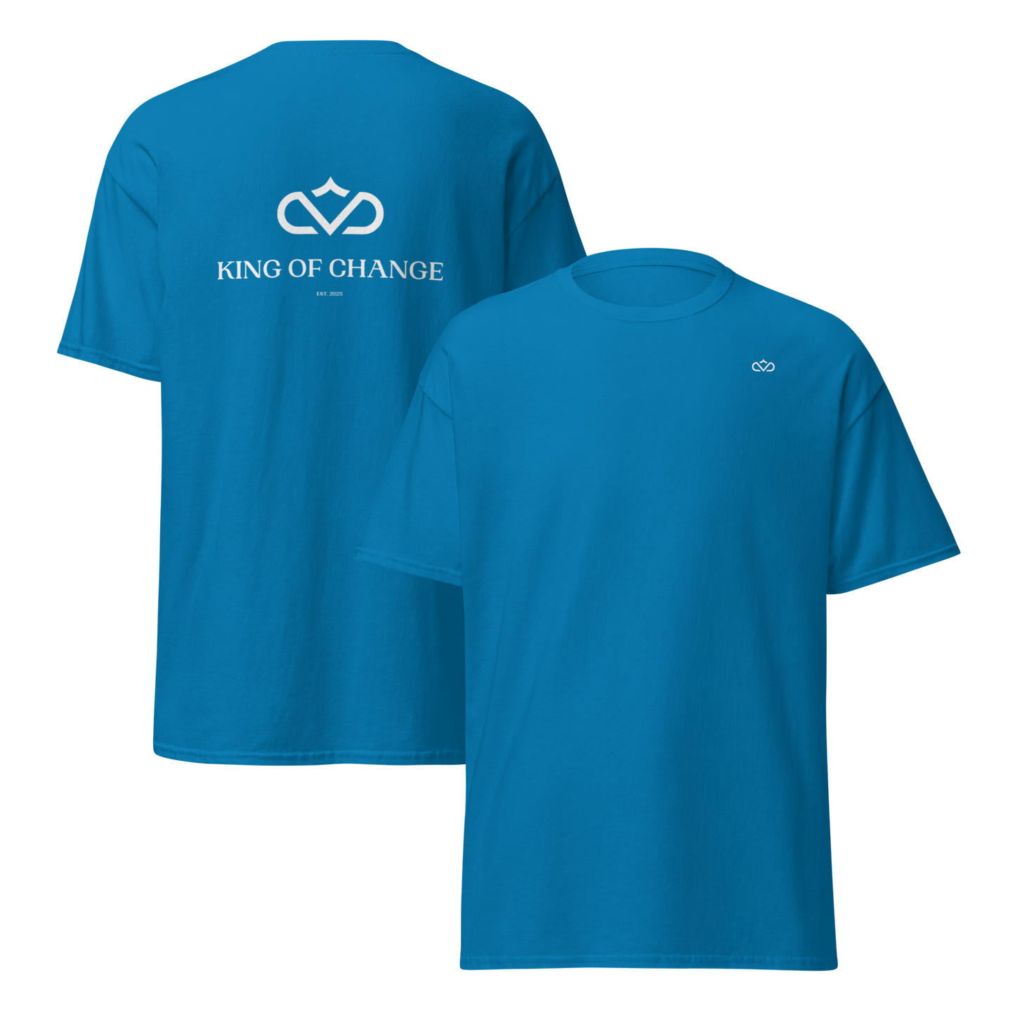 KING OF CHANGE ORIGINAL T-SHIRT SAPPHIRE BLUE FRONT & BACK
