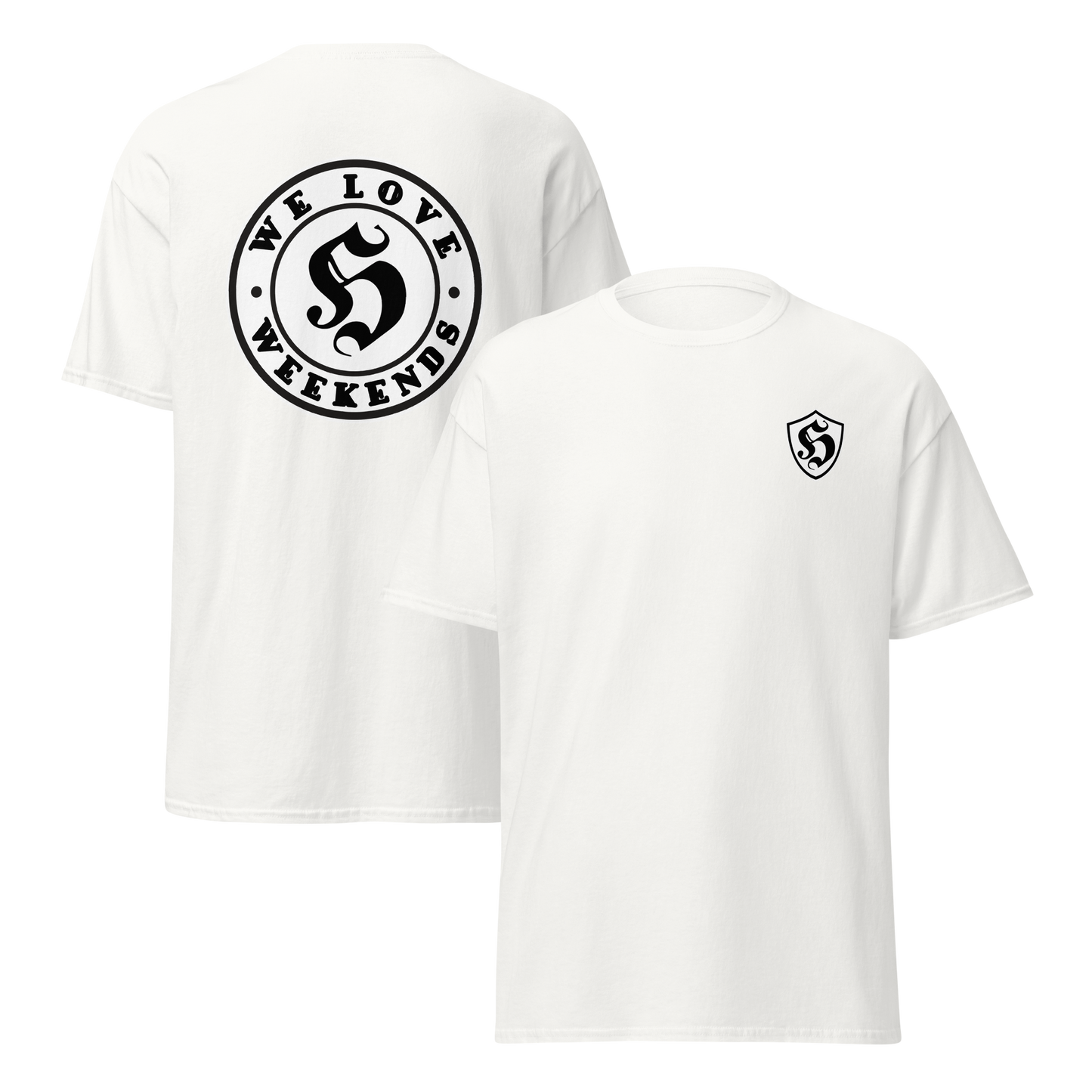 KING OF CHANGE ORIGINAL WE LOVE WEEKENDS T-SHIRT WHITE FRONT & BACK