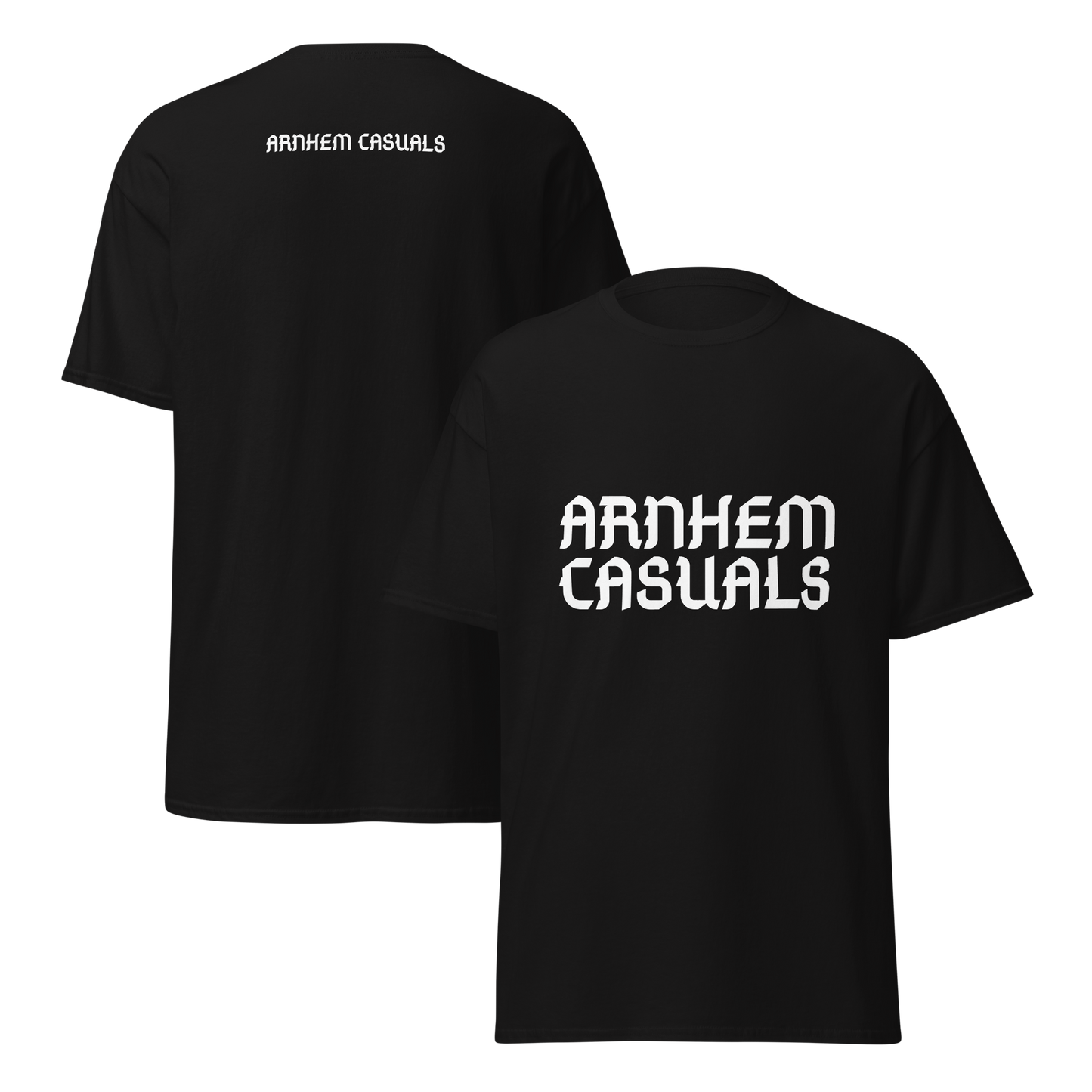 ARNHEM CASUALS T-SHIRT BLACK FRONT & BACK