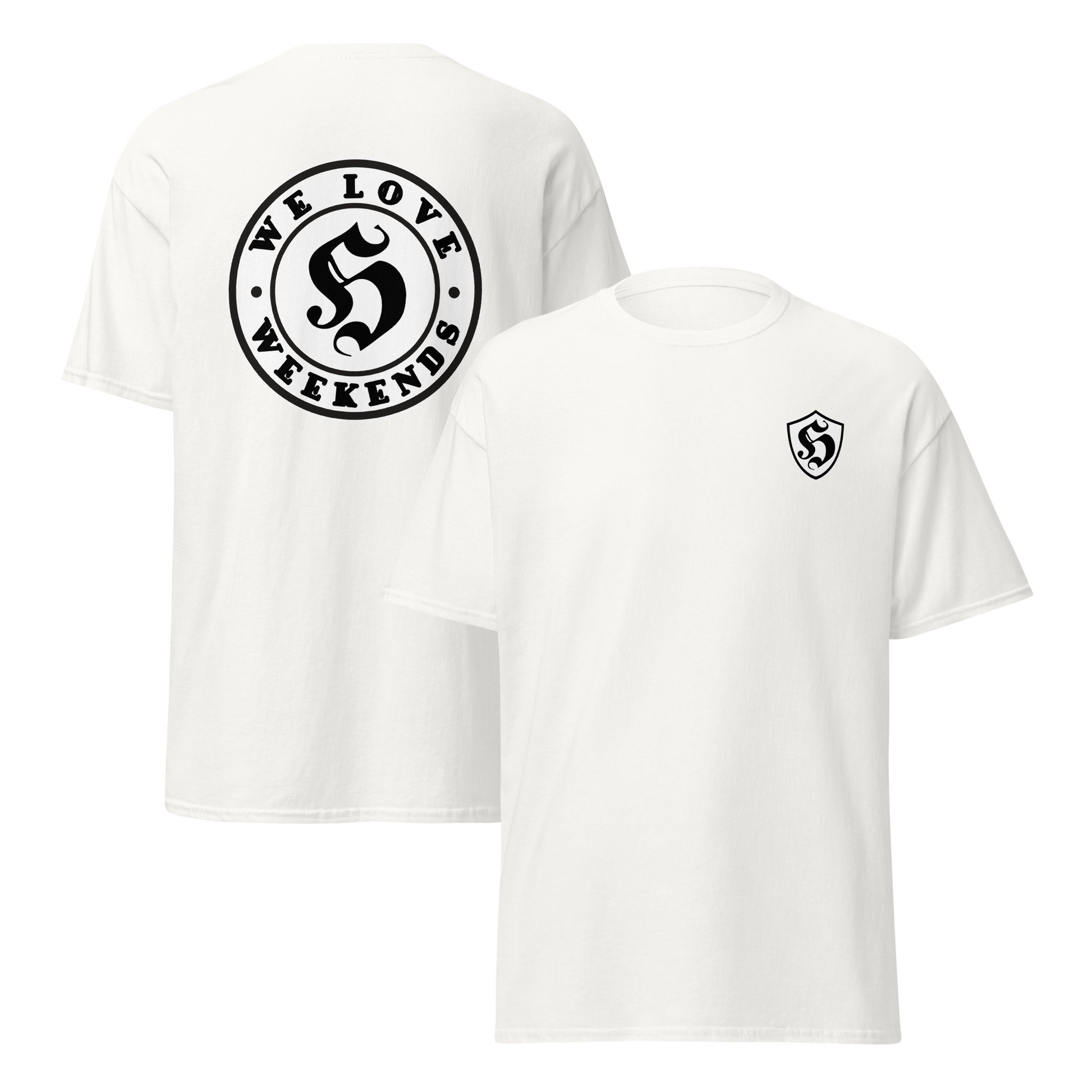 KING OF CHANGE ORIGINAL WE LOVE WEEKENDS T-SHIRT WHITE FRONT & BACK