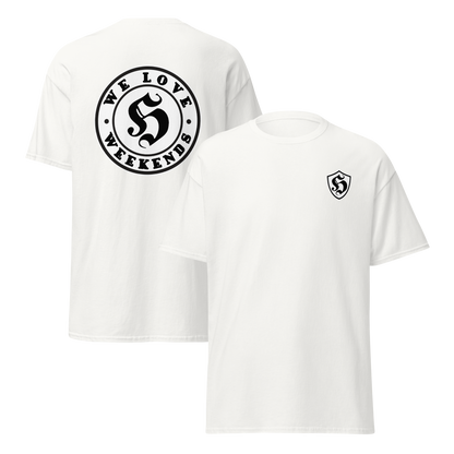 KING OF CHANGE ORIGINAL WE LOVE WEEKENDS T-SHIRT WHITE FRONT & BACK
